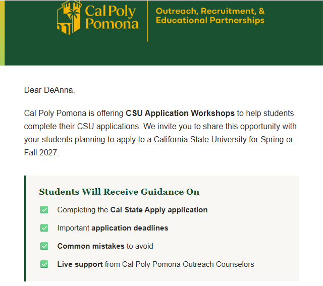 Cal Poly Pomona CSU Application Workshops